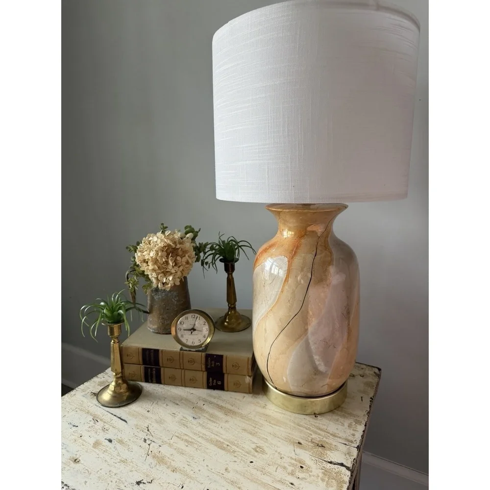 Vintage Ceramic‎ Fall Color Tones Lamp With New Linen Shade GW0051